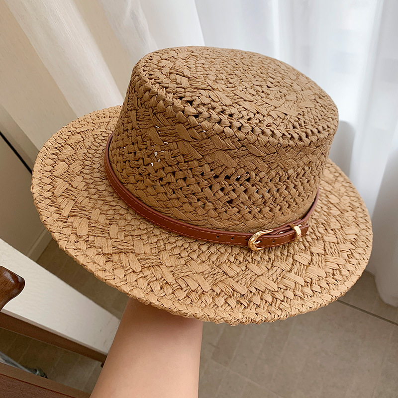 Snapback Hat Flat - Sombrero de paja retro para mujer,