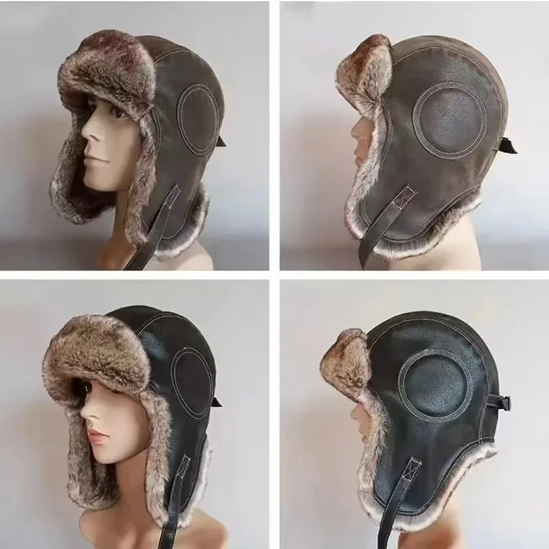 Winter Trapper Hat - Gorro de cuero con orejeras para