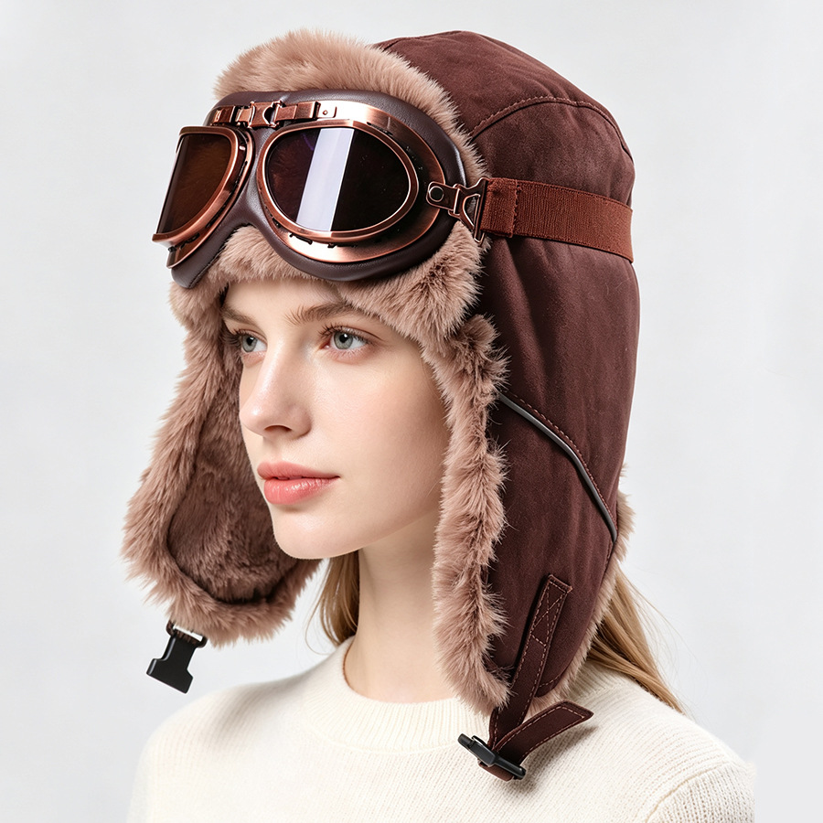 Winter Trapper Hat - Gorro de aviador vintage con gafas,